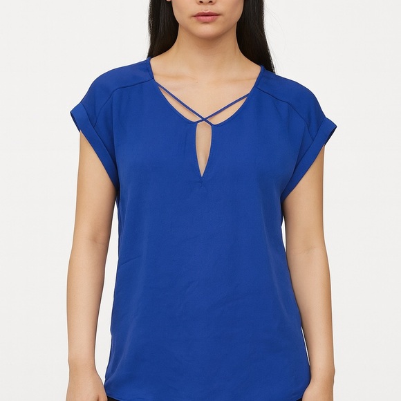 Elegant Blue Silky Crisscross Blouse - Picture 1 of 6